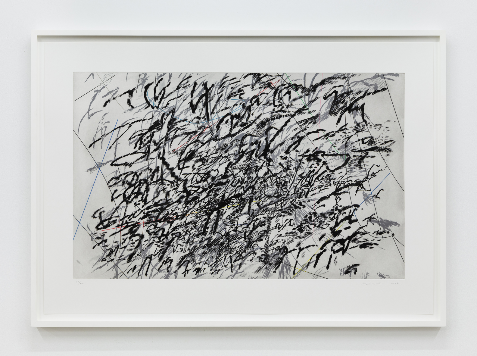 Julie Mehretu Achille (epoch), 2015 9-color aquatint with spit-bite Image Dimensions: 24 3/4 x 39 3/4 inches (83.2 x 118.7 cm) Paper Dimensions: 32 3/4 x 46 3/4 inches (83.2 x 118.7 cm) Framed Dimensions: 35 1/2 x 49 1/2 inches (90.2 x 125.7 cm) Edition 59 of 60, plus 12AP